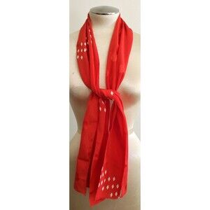 Vintage Scarf Red White Diamonds Sateen Dots 60x10" Reversible Mod MCM 80s